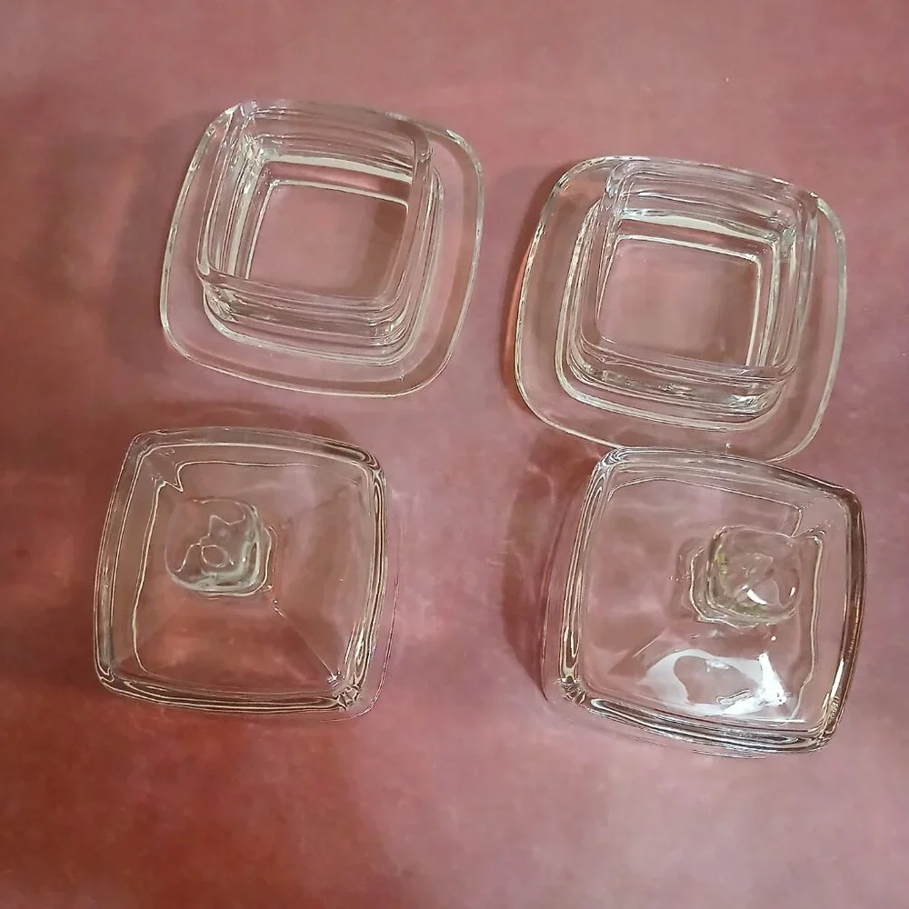 Set of 2 Elegant Square Clear Glass Covered Butter/Spice Dishes - Picture 2 of 3